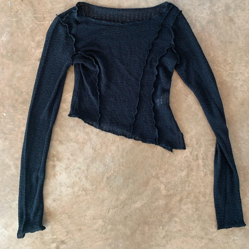 asymmetrical black mesh top